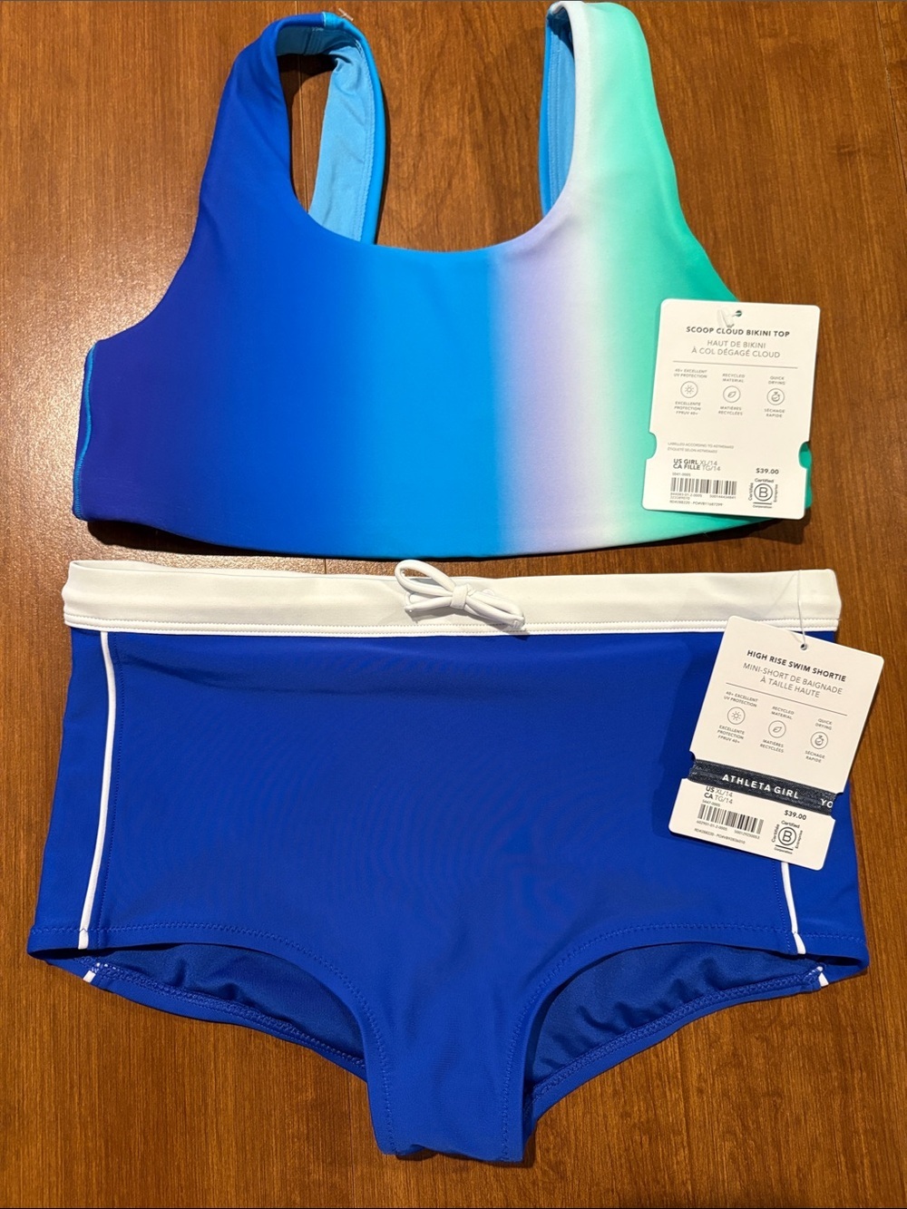 NWT Athleta Girl 2Piece Scoop Cloud Bikini Top & Swim Shortie Sz 14
